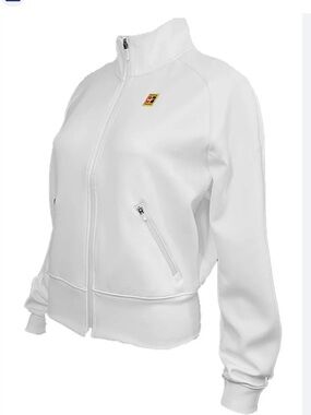 Nike White Women's Varsity-Style Track Jacket with Small Multicolor Crest